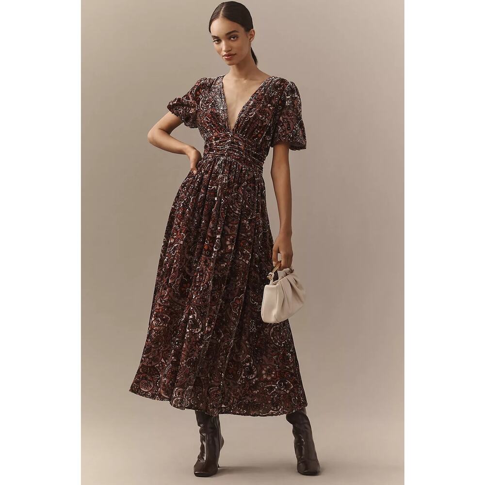 NWT Anthropologie The Katerina Button-Front Dress Velvet Edition $230 SZ 6 Pink